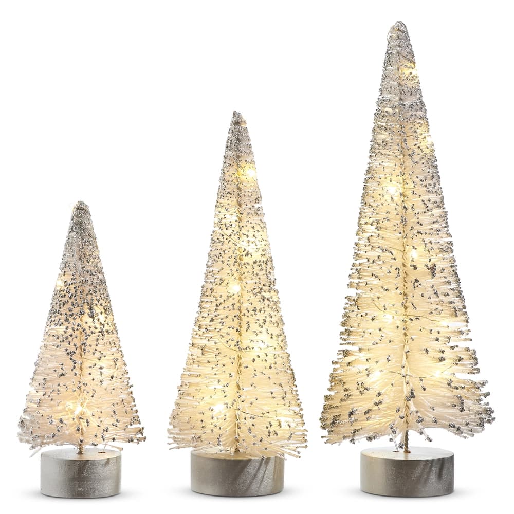 Lighted White Bottle Brush Trees
